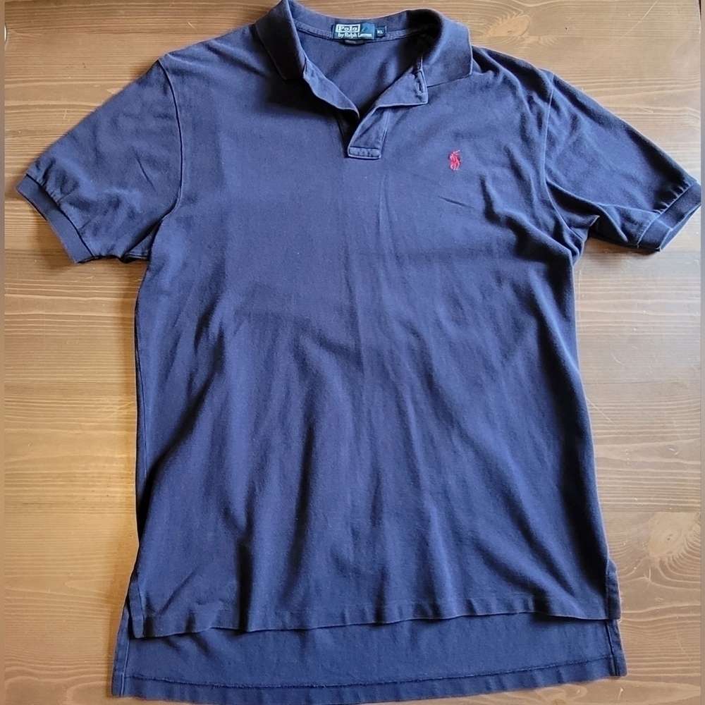 Official Ralph Lauren Polo Shirt Adult XL Blue With Red Pony Short Sleeve Men